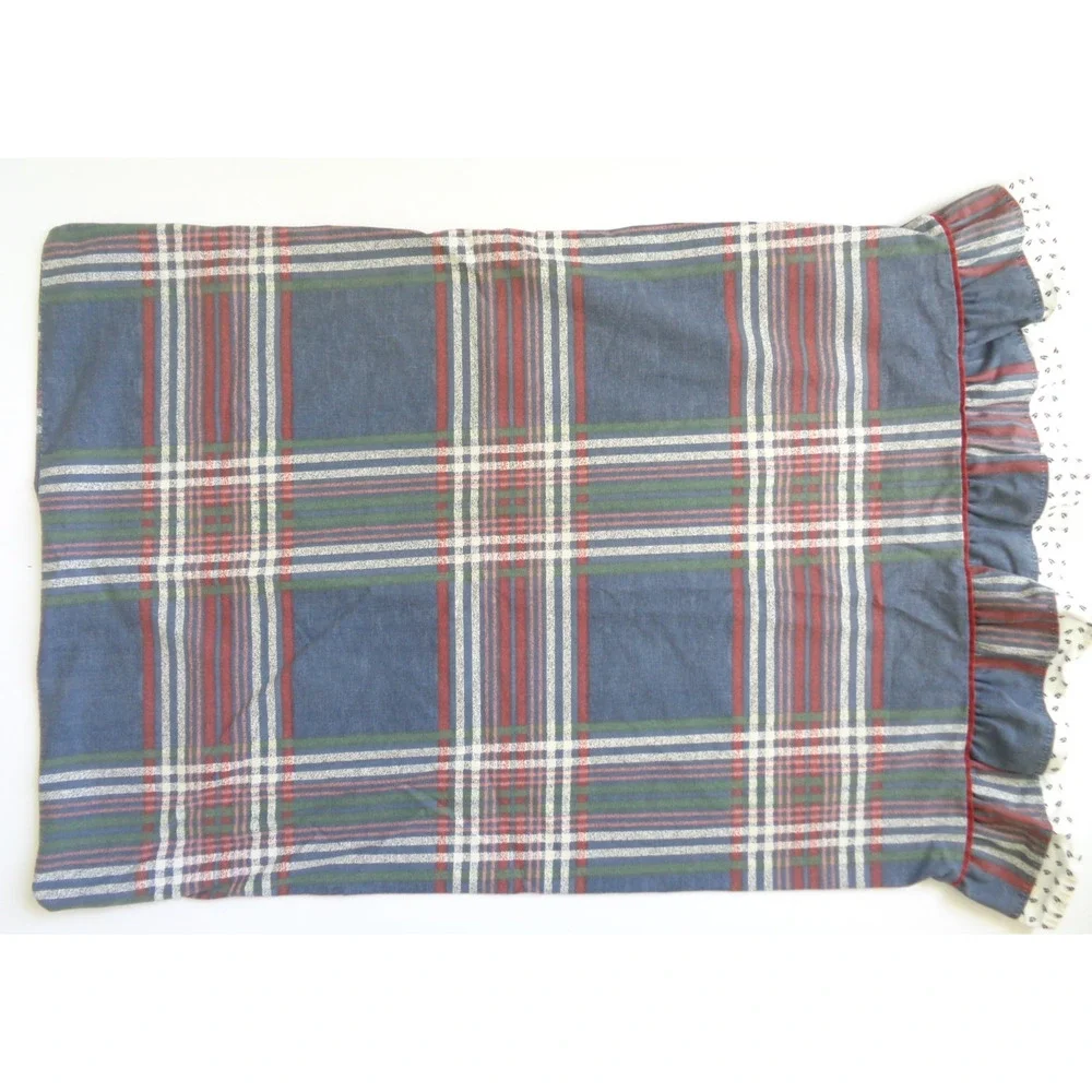 VTG Plaid Pillowcase Set Ruffled Springmaid Standard Size Blue Country Cottage